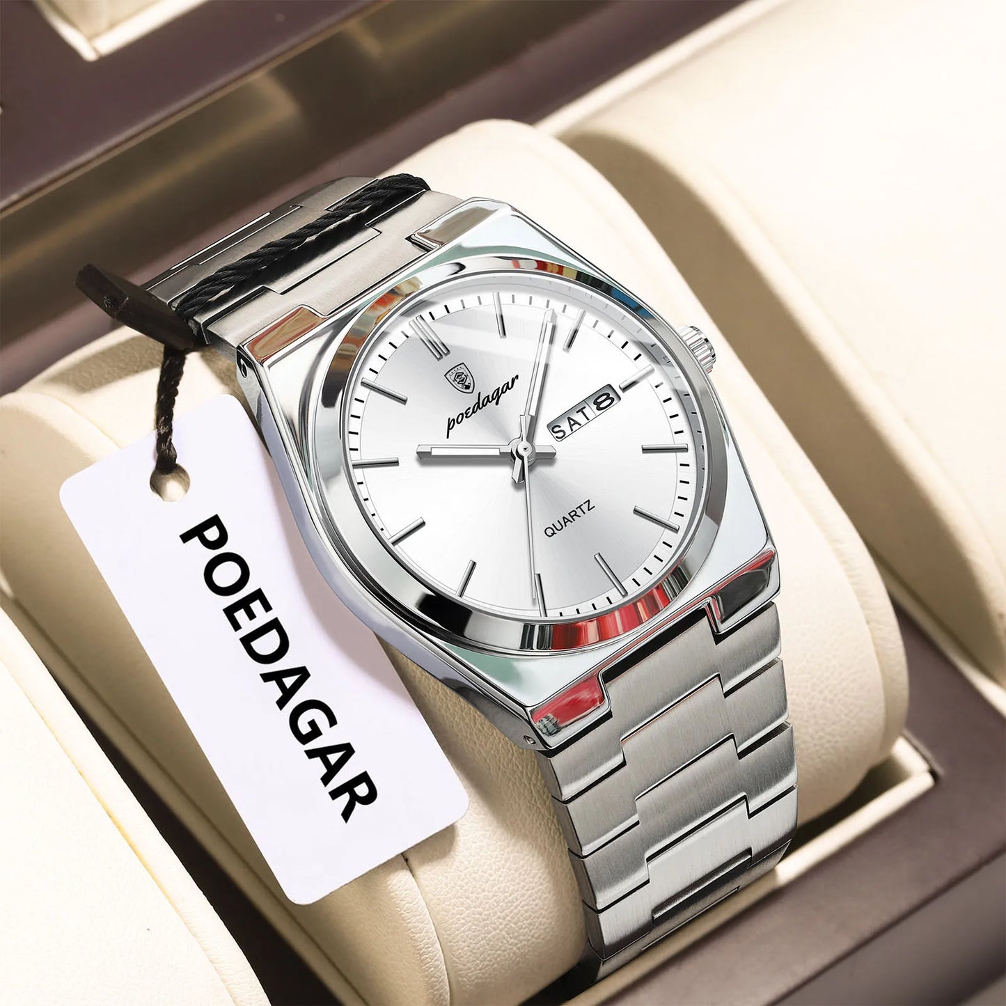 POEDAGAR Mode Klassische Herrenuhr Wasserdichte Leuchtende Datumsanzeige Wochenanzeige Luxus Herrenuhr Edelstahl Quarz Business Herrenuhren
