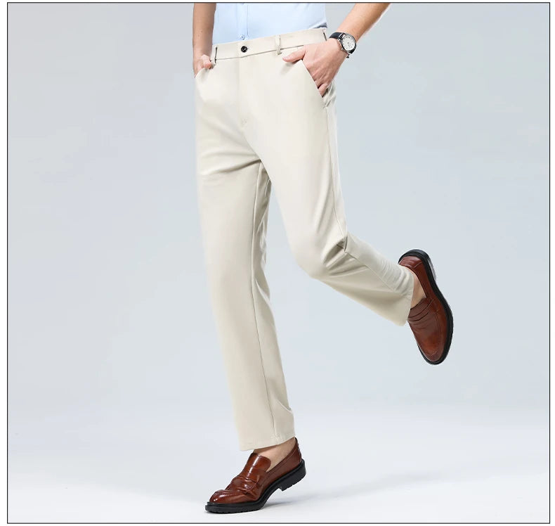 Mens Summer Stretch Straight Leg Business Dress Pants Breathable High Drape Trousers for Business Events