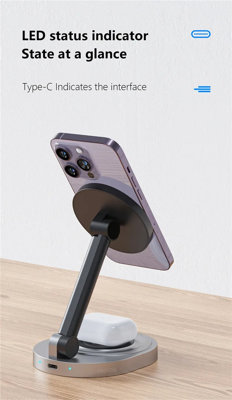 Magnetic 2 In 1 Wireless Charger Stand  Pad Fast Charging Station Dock For iPhone 15 14 13 12 Pro Max Apple Watch 8 7 6 Airpods - Shoppiline