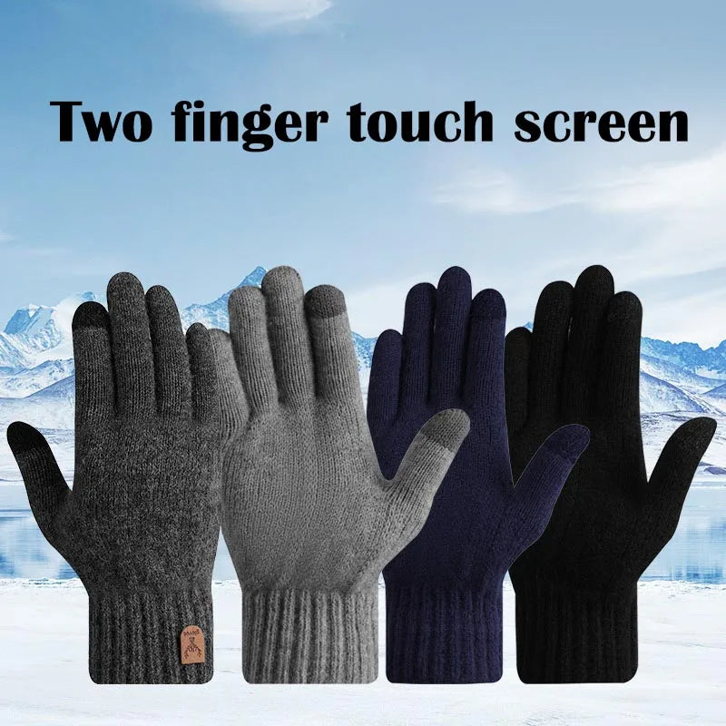 New men's warm gloves for winter touch screen plus velvet thickened cold-proof and warm wool knitted gloves