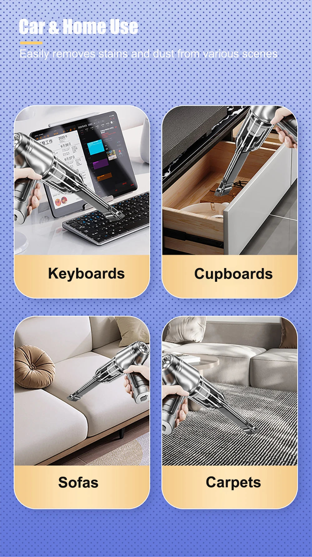 Car Vacuum Cleaner 95000PA Strong Suction Handheld Wireless Vacuum Cleaner Blower 2 in 1 Portable Vacuum Cleaner For Car Home