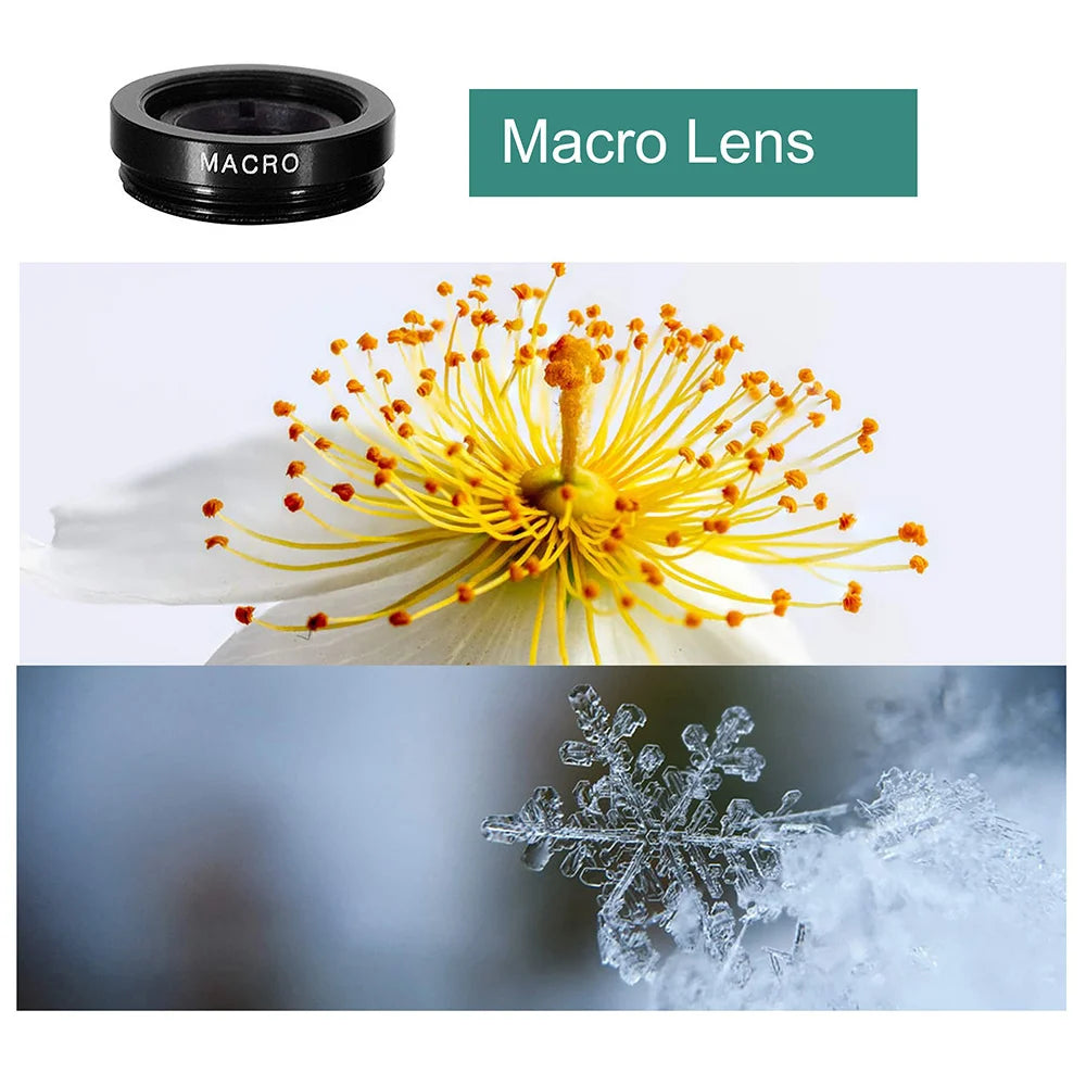 Objectif 3 en 1 Fisheye Grand Angle Zoom 0,67X Macro pour Téléphone Kits d'Objectifs Caméra pour Smartphone Objectif Zoom Fisheye avec Clip Téléphone