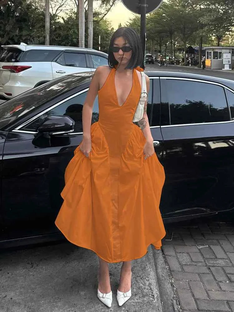 Ladies Summer Evening Party New Fashion Dress Women Sleeveless Backless V-Neck Sexy Birthday  Long Dresses 2025 Woman Streetwear