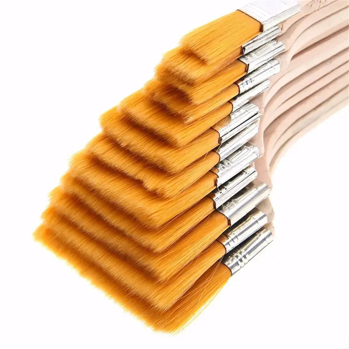 12Pcs Nylon Paint Brush Set Premium Synthetic Bristles for Acrylic Oil Watercolor Painting Essential Art Supplies