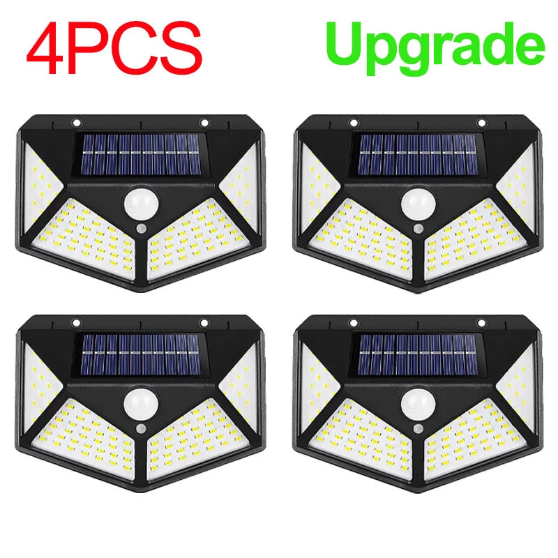 Smart Solar LED Wall Lights 100 LED Motion Sensor Outdoor Waterproof,Solar Charging Security Wall Lamp,Courtyard Garden Fence