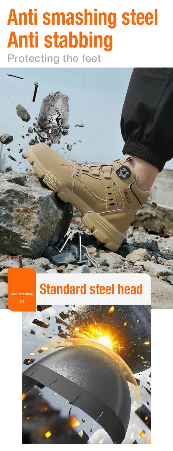Men Steel Toe Safety Work Boots Anti-smash Puncture Proof Kevlar Midsole Waterproof Lightweight Industrial Shoes Rotary Buckle