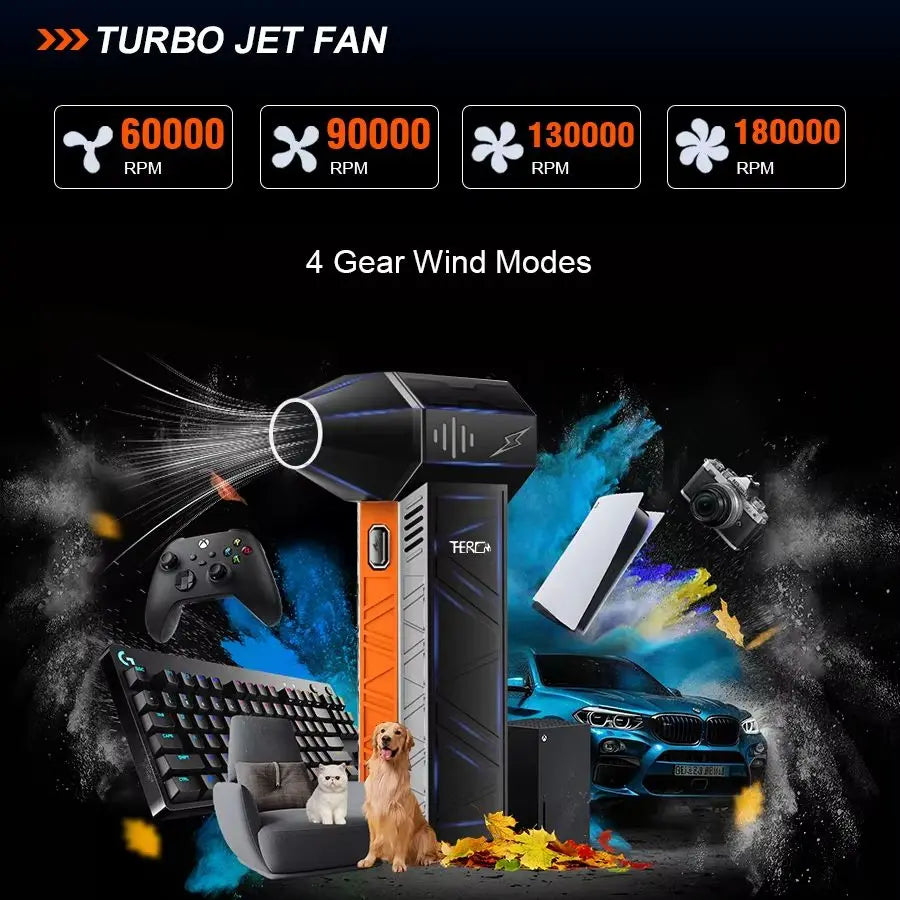 Updated X3Ultra Mini Turbo Fan Jet Electric Duster 4-speed Adjustable 180,000RPM Wind Speed 58m/s Car/PC Cleaning Tools - Shoppiline