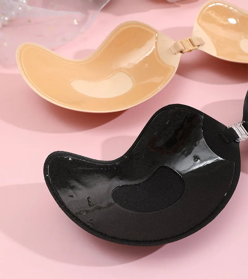 FINETOO 1-15PCS Women Invisible Nubra Breast Patch Tow-Color Hypoallergenic Mango Cup bra Silicone Non-Falling Off Thin