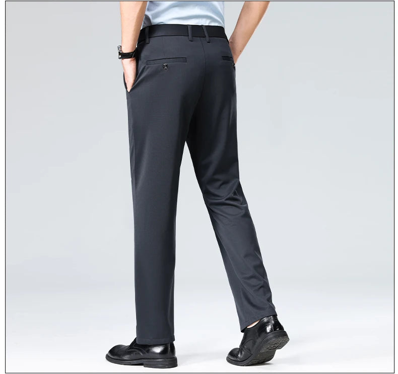 Mens Summer Stretch Straight Leg Business Dress Pants Breathable High Drape Trousers for Business Events