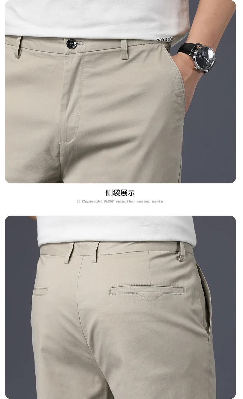 Mens Pants Cotton Casual  Stretch male trousers man long Straight High Quality 4 color Plus size pant suit  42 44 46 - Shoppiline
