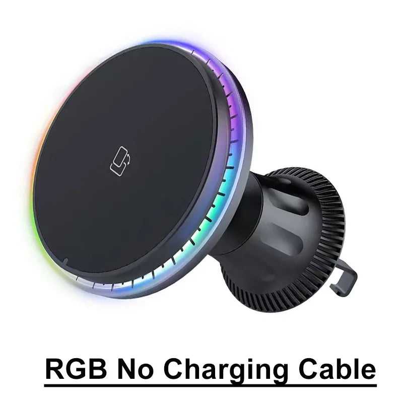 Magnetic Car Wireless Charger RGB For iPhone12 13 14 15 16 17 Pro Max Macsafe Car Phone Holder Stand Mount Fast Charging Station - Shoppiline