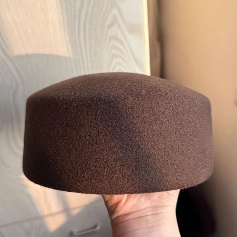 Retro Flight Attendant Ball Hat Women's 100% Wool Felt Beret Party Charming Hat Wedding Cocktail Party Medicine Box Hat