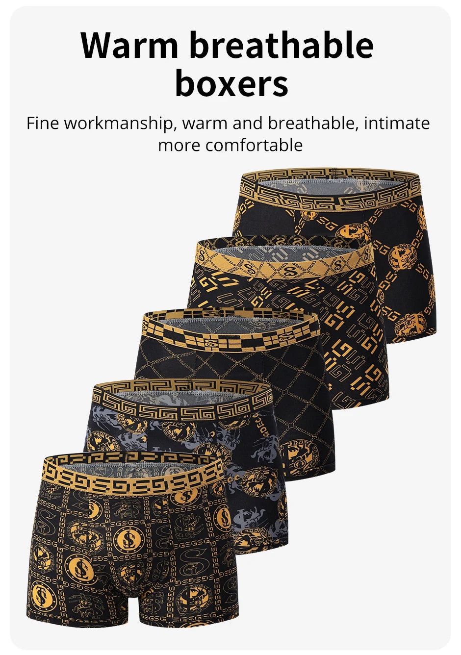 Lot de 5/10 boxers pour hommes, imprimé or noir, confortables et polyvalents, grande taille, sexy, pour jeunes hommes, loisirs sportifs, plage