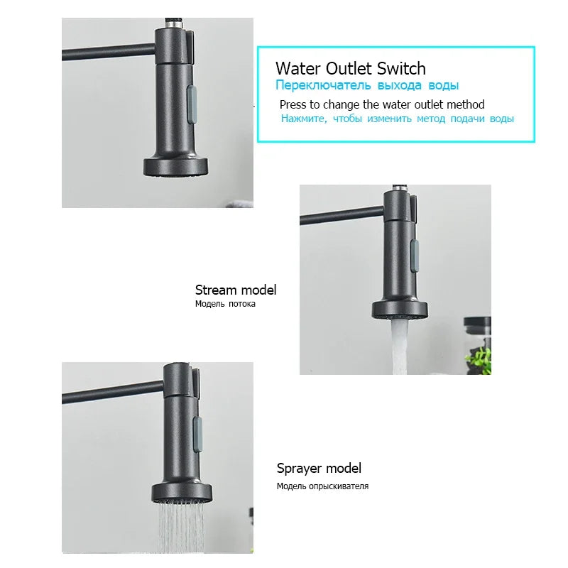 Chrome Spring Pull Down Kitchen Faucets Stream Spray Head Hot Cold Water Tap Stainless steel Rotation Kitchen Mixer Tap Crane - Shoppiline