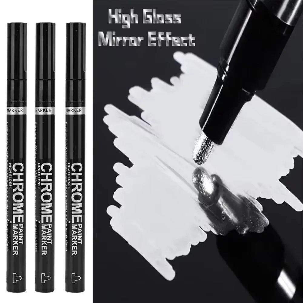 5/1pcs Chrome Pen Marker Mirror Waterproof Paint Repair For Rock Ceramic Glass Metallic Gold/Silver 2mm Nib - Shoppiline