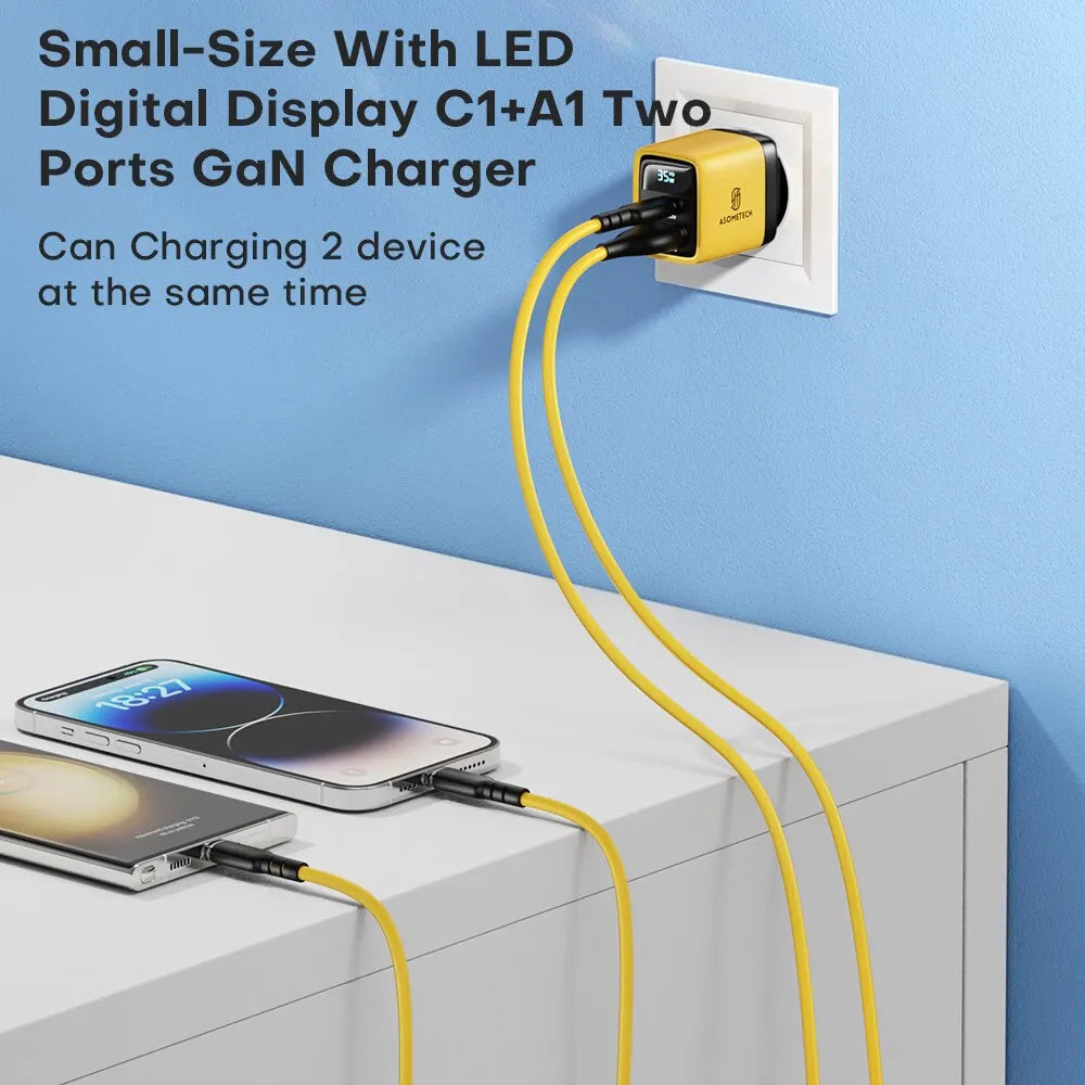 ASOMETECH 35W GaN Charger LED Display QC3.0 30W 25W PD PPS Quick Charge USB Type C Charger For iPhone 14 Pro Samsung S23 Xiaomi - Shoppiline