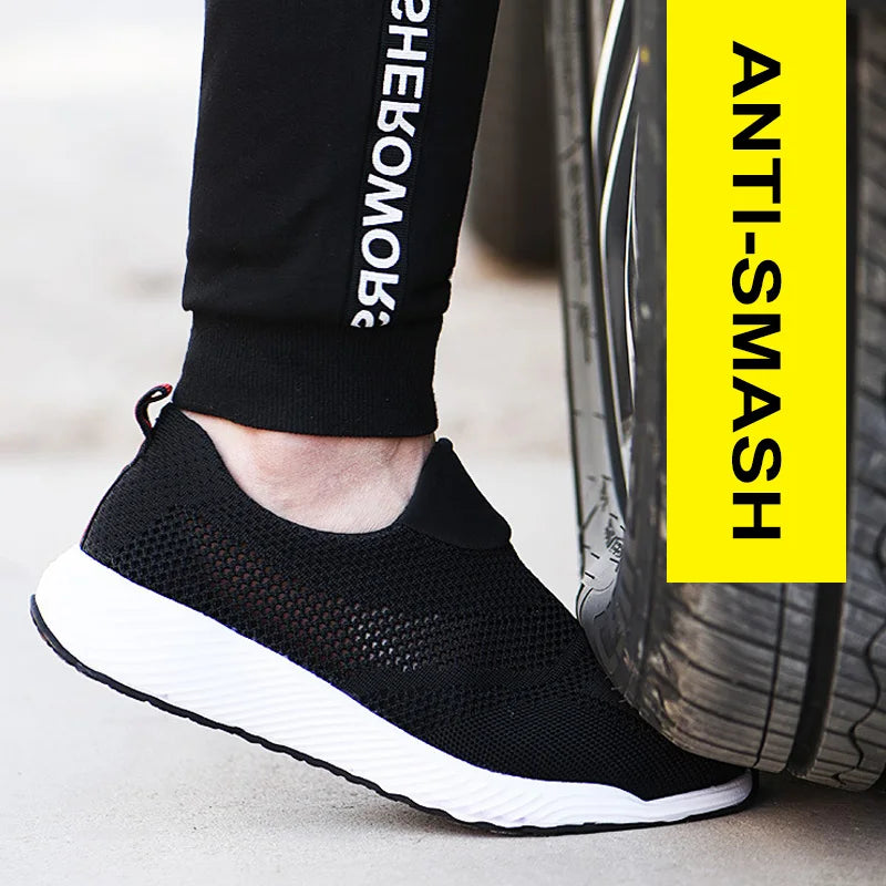 Breathable Safety Shoes Man Steel Toe Anti-Puncture Reinforced Sole Men's Work Shoes Lightweight Slip Resistant Safety Sneaker - Shoppiline