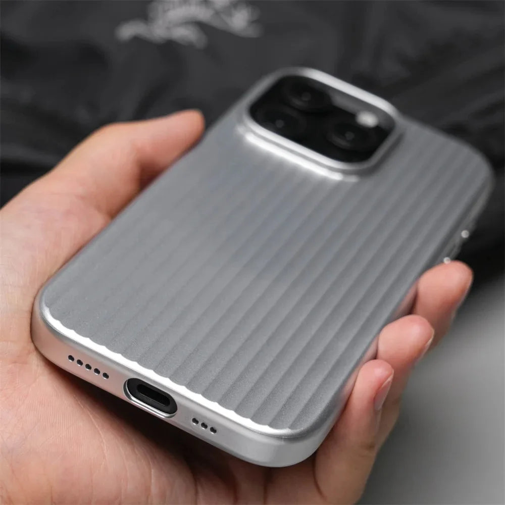 Luxury Stripes Metallic Paint Armor Case For iPhone 17 Air 16 15 14 13 Pro Max Shockproof Camera Protective Slim Matte PC Funda - Shoppiline