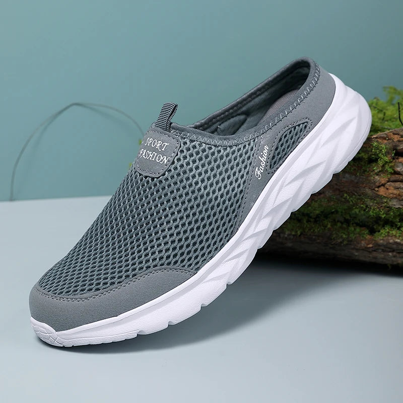YRZL Mens Half Slippers Summer Breathable Mesh Mens Shoes Outdoor Casual Walking Shoes Large Flat Light Mesh Slippers Sandals - Shoppiline
