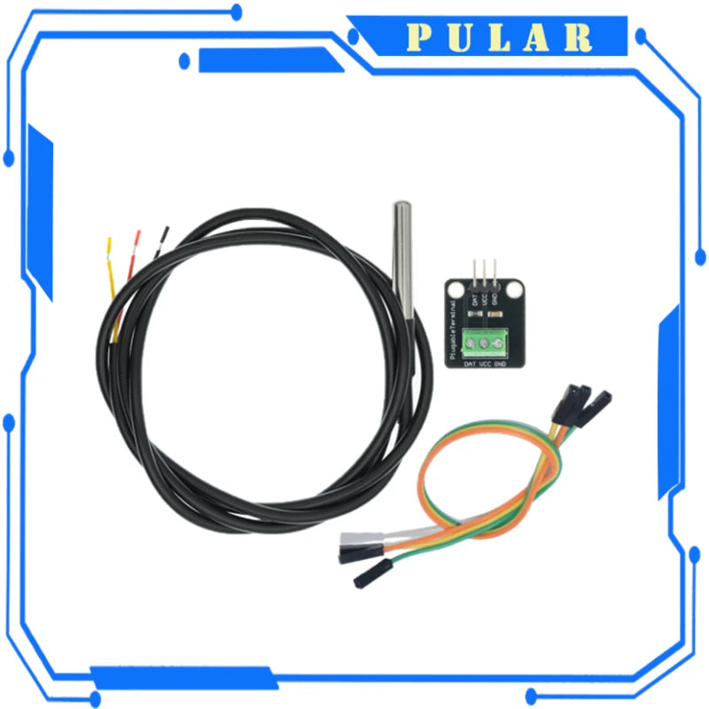DS18B20 Temperature Sensor Module Kit Waterproof 100CM Digital Sensor Cable Stainless Steel Probe Terminal Adapter PLR Arduino