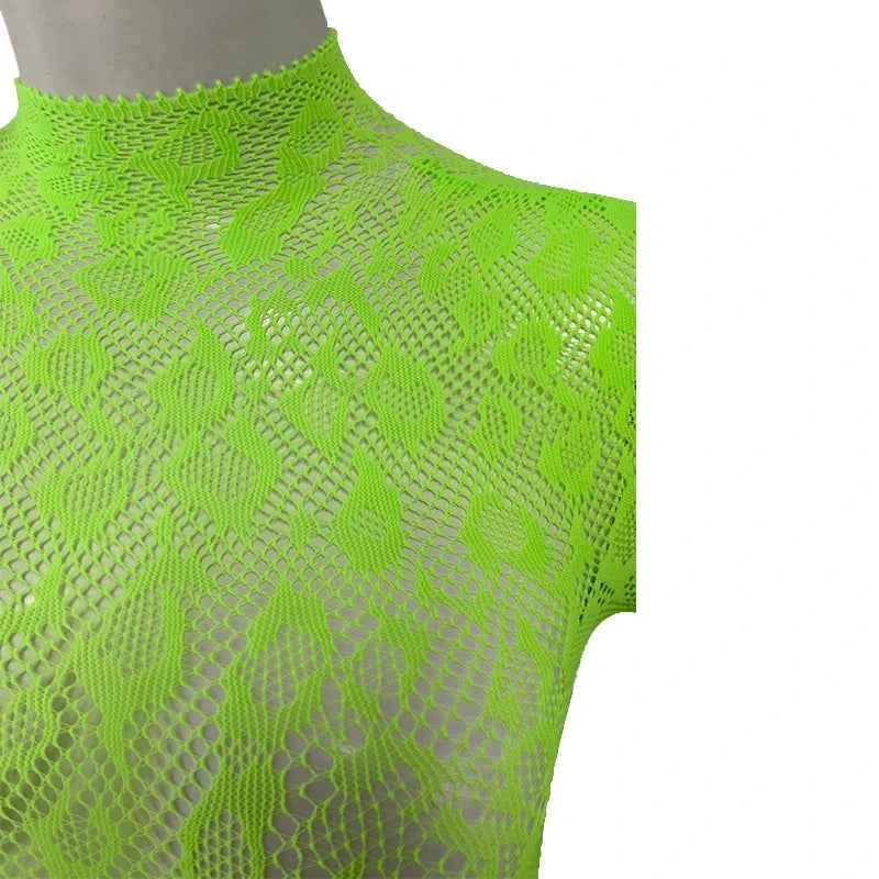 Sexy Lace See Through Bodysuit Long Sleeve Fishnet Jumpsuits Elastic Night Club Jump Suits for Women Sexy Pole Dancing Overalls