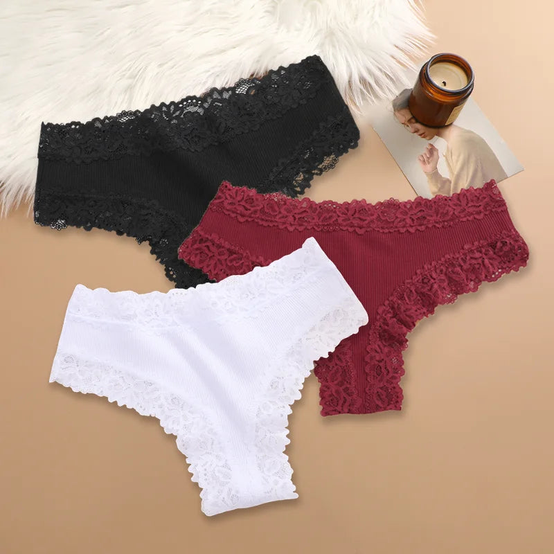 3Pcs/set Women Cotton Panties Floral Lace Intimate Underwear Trendy Patchwork Lace Briefs Female Soft Underpants Lingerie S-XL