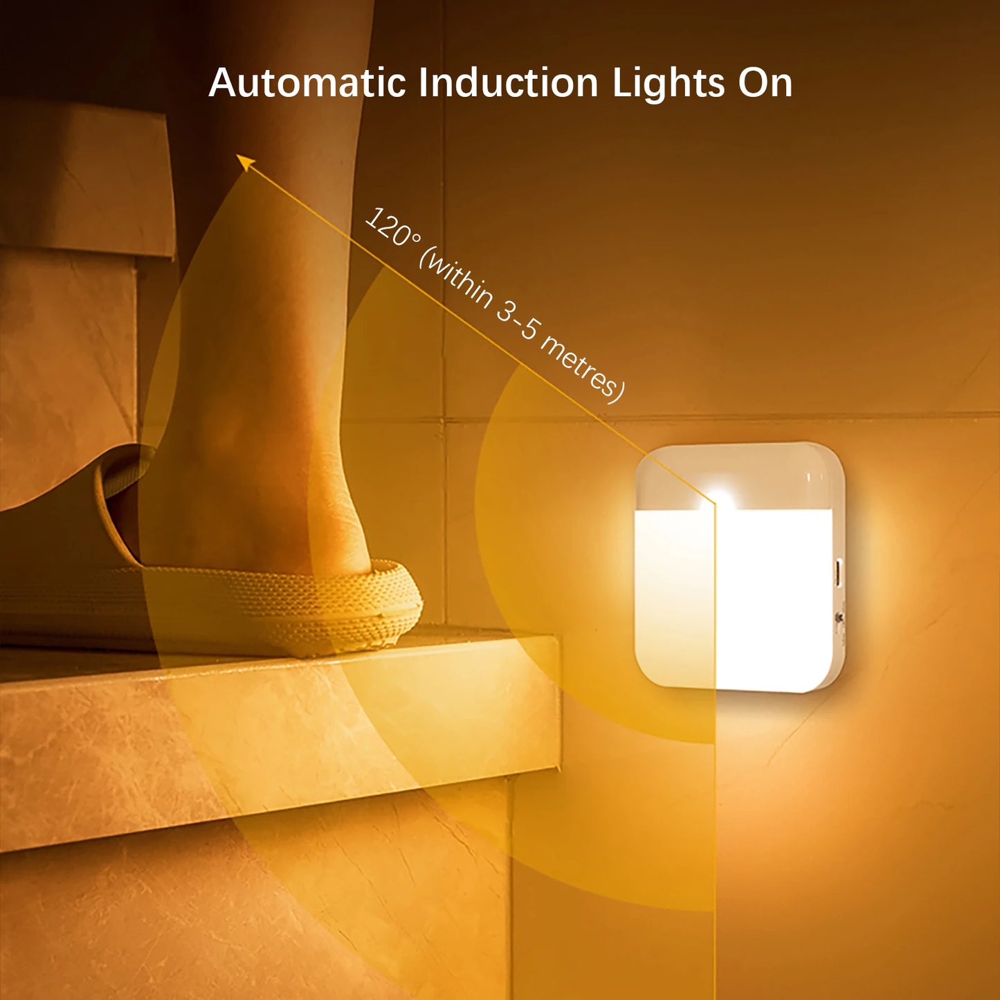 Motion Sensor Light Led Usb TYPE-C Charging Square Lamp for Bedroom Kitchen Stair Hallway Wardrobe Cupboard Lighting Night Light