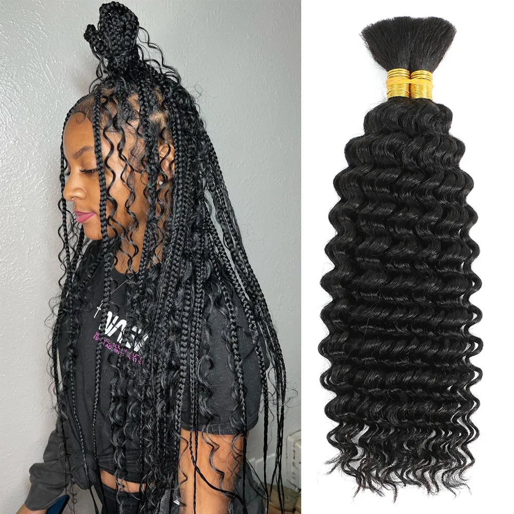 2 paquets de cheveux humains pour tresses bohèmes, 14 pouces 100G 10A, cheveux brésiliens vierges ondulés en vrac pour tresser