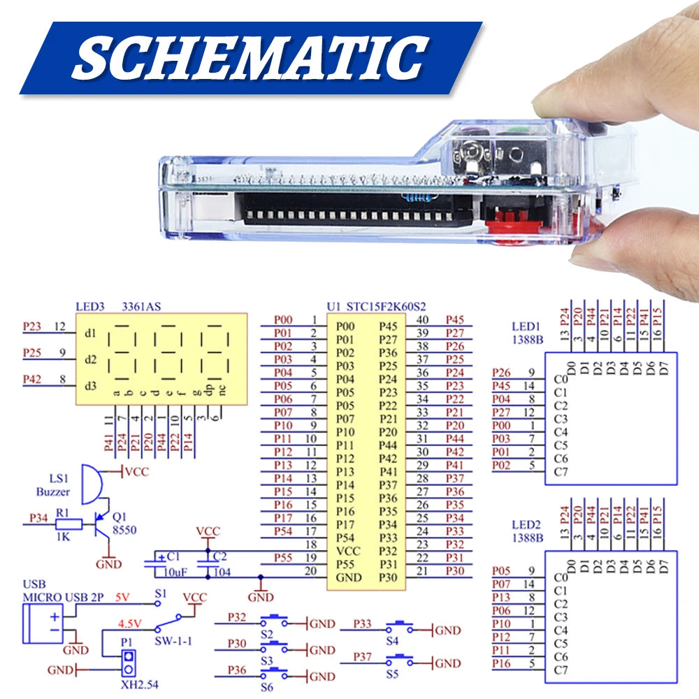 DIY Kit Electronic Pixel Game Console LED Dot Matrix Digital Tube Display DIY Soldering Kit STC15F2K60S2 MCU Double-Sided PCB - Shoppiline