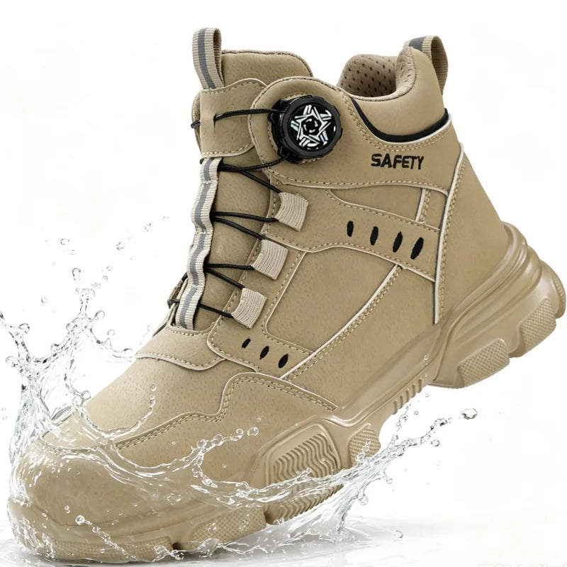 Men Steel Toe Safety Work Boots Anti-smash Puncture Proof Kevlar Midsole Waterproof Lightweight Industrial Shoes Rotary Buckle