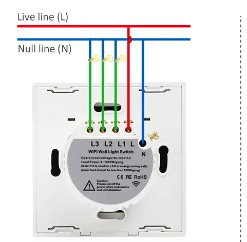 EU WiFi RF 433mhz Smart Wireless Touch Wall Light 1/2/3/4 Gang with Switch Button 220V with no Neutral EU Tuya Alexa Google - Shoppiline