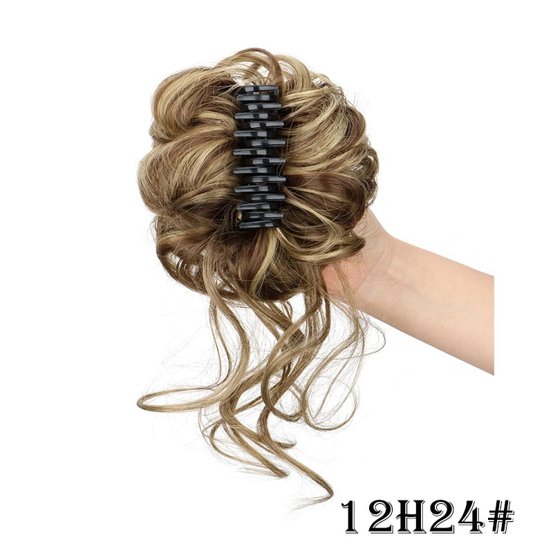 Synthetic Short Wavy Curly Messy Elegant Bun Hair Piece Claw Clip Tousled Updo Hair Buns Hairpiece Extensions for Women