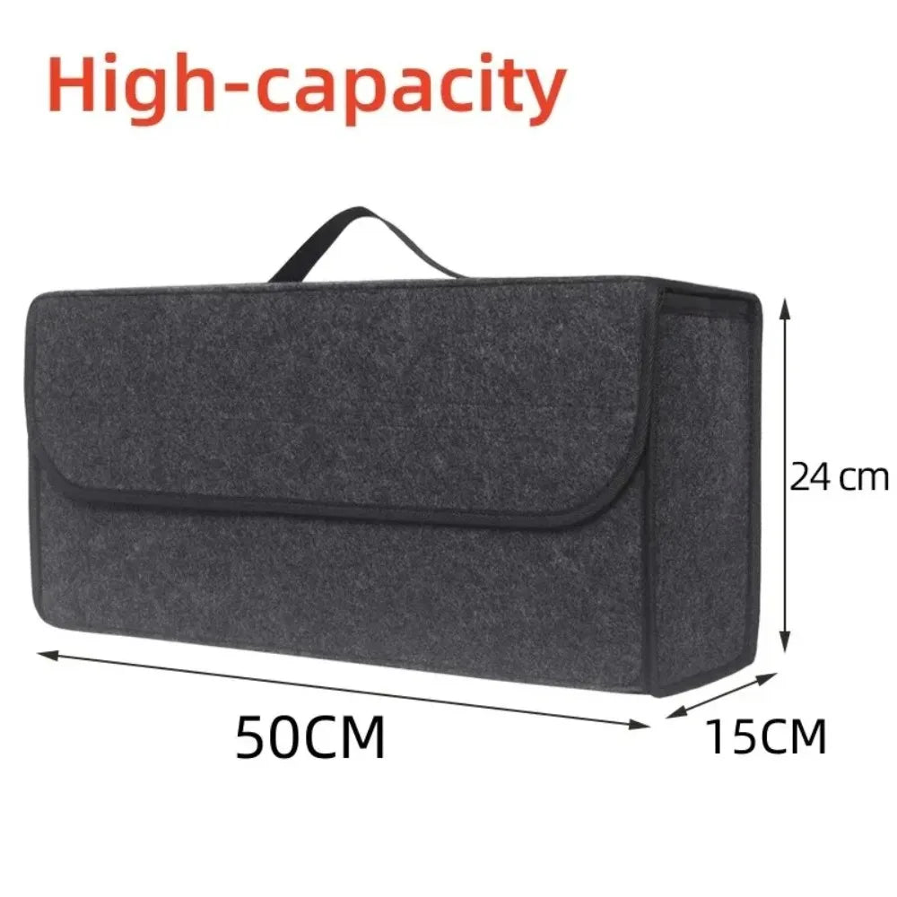 Large Car Trunk Organizer - Anti-Slip Soft Felt Boot Storage Box with Compartments for Auto Tool & Accessories