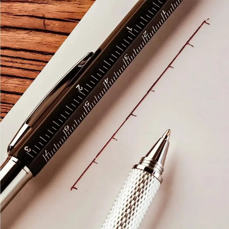 7 In1 Multifunction Ballpoint Pen with Modern Handheld Tool Measure Technical Ruler Screen Stylus Screwdriver Touch Spirit Level