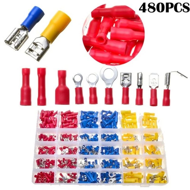 280/480/720pcs Cable Lugs Assortment Kit Wire Flat Female and Male Insulated Electric Wire Cable Connectors Crimp Terminals Set