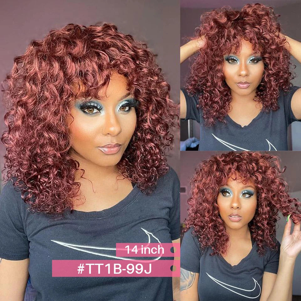 Perruques de cheveux humains Jerry Curly courtes coupe Pixie Bob avec frange pour femmes à porter, Péruvienne, mèches miel, perruques Water Wave