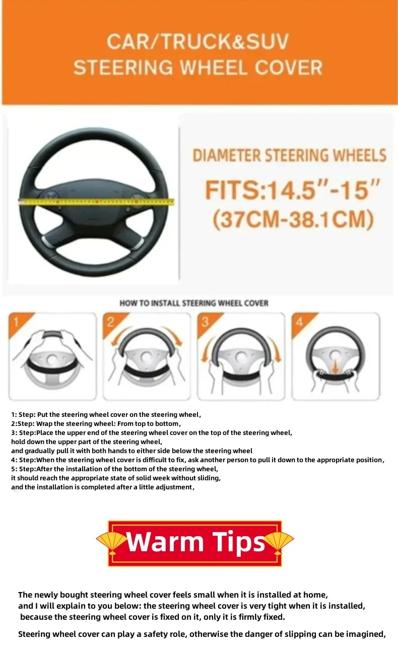 Car Steering Wheel Cover Needles And Braid Thread Artificial Leather Car Covers Suite 2 Color DIY Texture Soft Auto Accessories