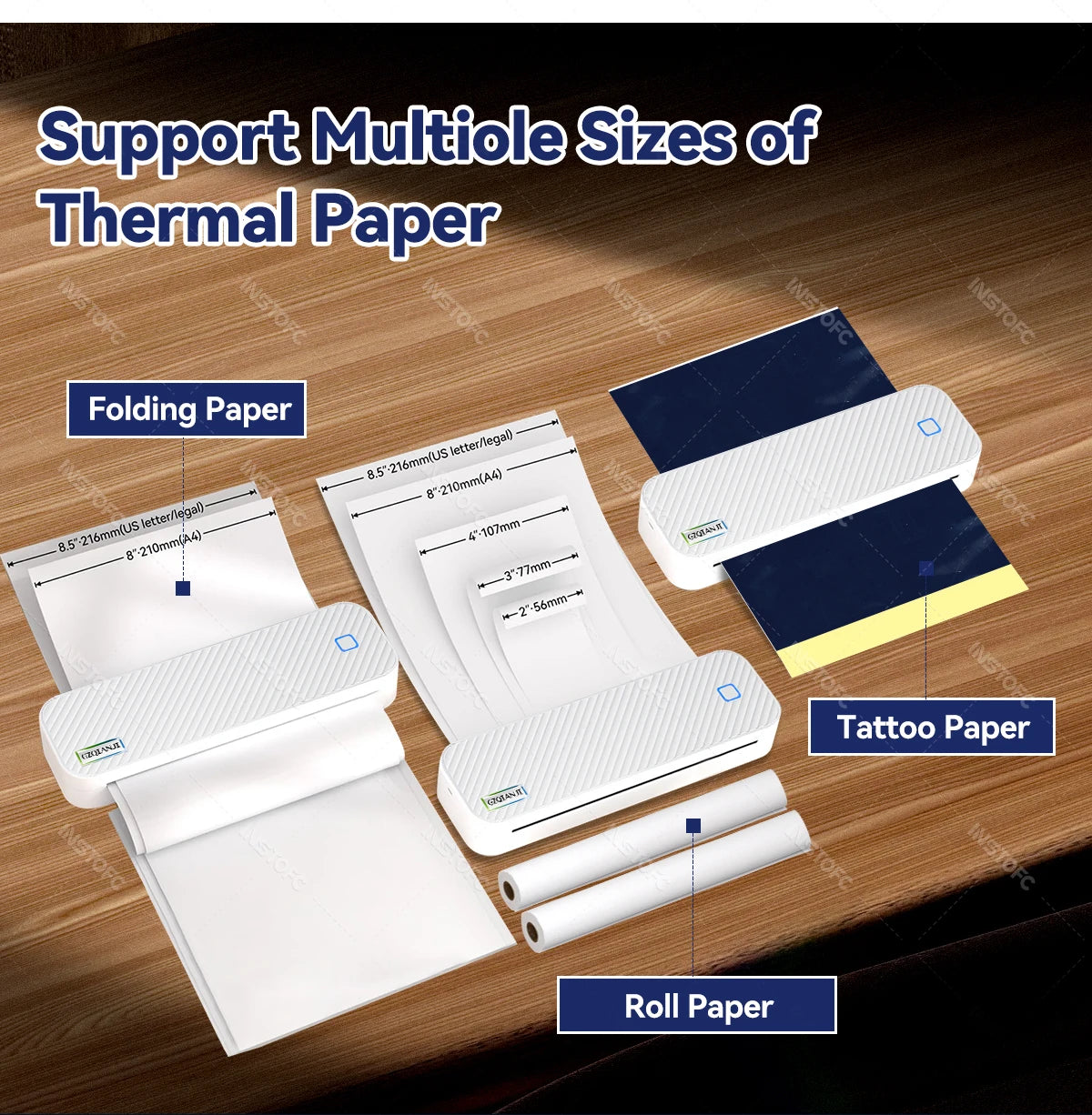 Portable A4 Thermal Printer Bluetooth Photos PDF Document Printing Machine Folded Rolls Paper For Office Work Home School Travel - Shoppiline