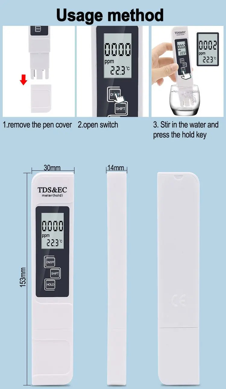 1pc White Handheld TDS Digital Water Tester High Precision Household Purified Tap Water Multifunctional Large Screen Display