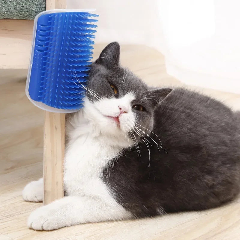 Wall Mount Corner Cat Self Groomer Comb Ergonomic Pet Massage Hair Remover Brush Space Saving Indoor Kitten Scratching Toy Easy