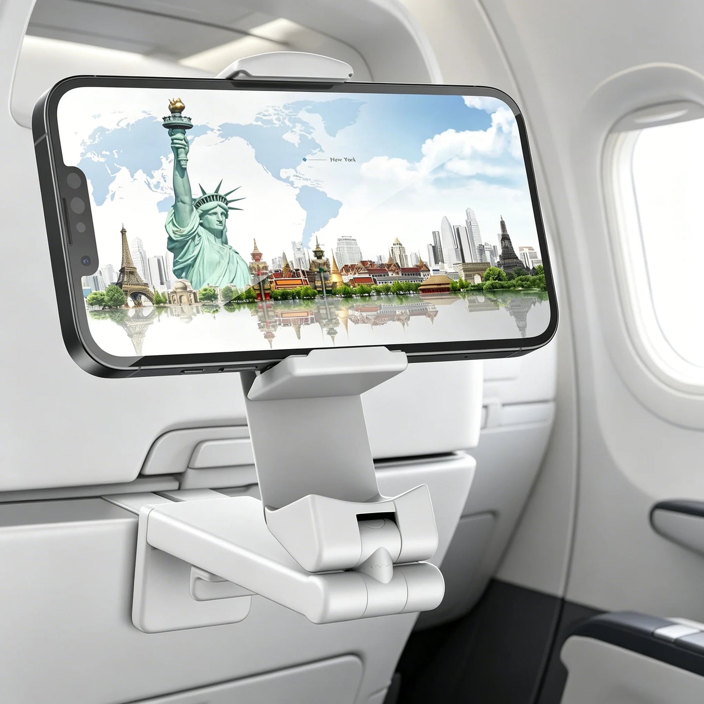 Portable Foldable Airplane Phone Stand Adjustable Rotatable Travel Holder, Multifunctional Flight Train Desk Seat Selfie Support
