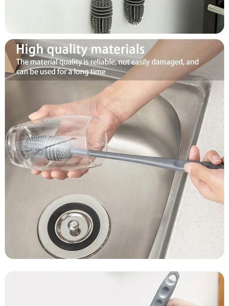 Bottle Brush Insulation Cup Washing No Deadend Long Handled Silicone Cleaning Brush Household Multifunctional Cleaning Tools