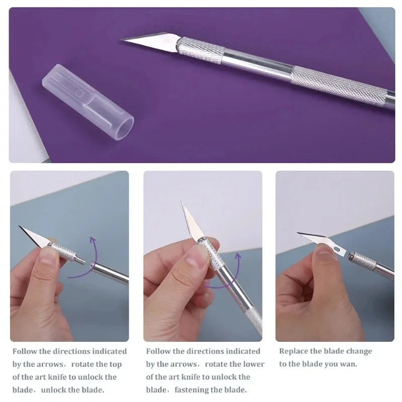 Engraving Cutter with Blade Metal Handle, Craft Carving, Sculpture Paper, Non-Slip Knife, DIY Repair, Leather Tools