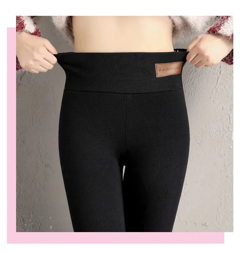 Legging en velours artificiel imitation cachemire agneau ultra épais, pantalon long taille haute épais en peluche d'hiver, pantalon chaud