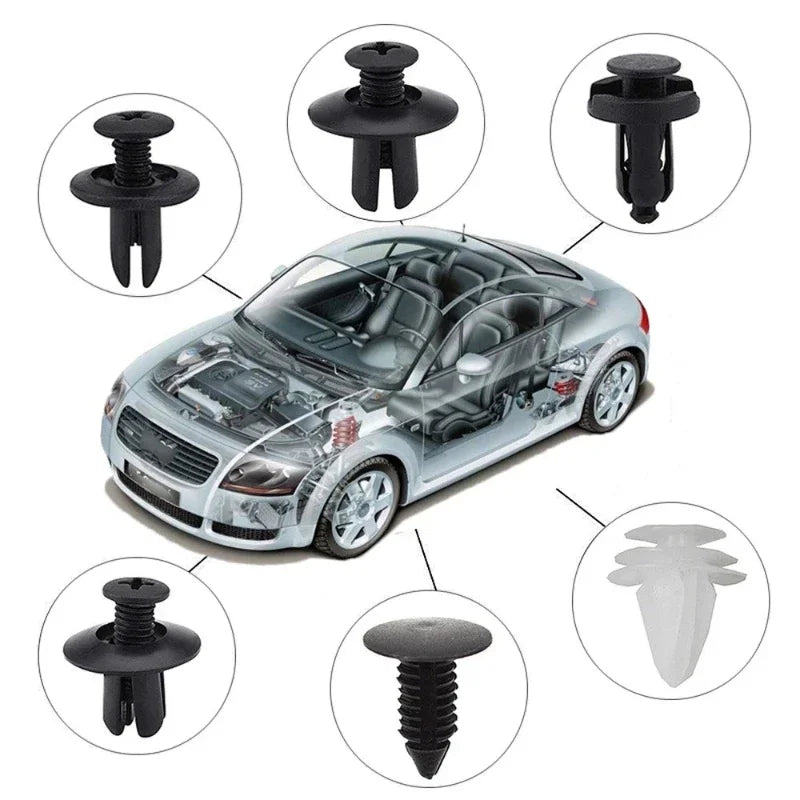 100PCS Multi-Purpose GM Rivet Kit - 6 Types of Quick Fastening Plastic Buckles for Various Car Parts Repair