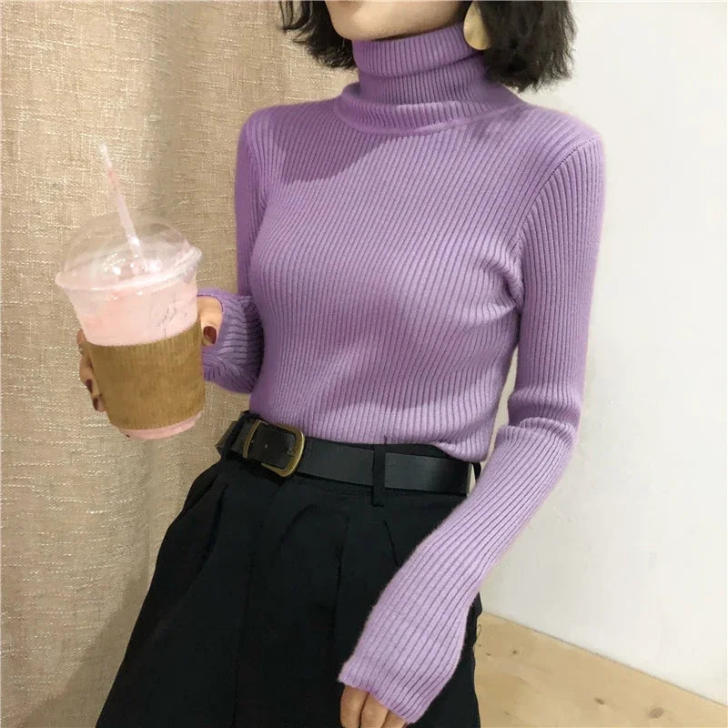 Women Turtleneck Sweater Knitted Soft Pullovers cashmere Jumpers Basic Solid Soft Sweaters Women Autumn Winter Casual Tops