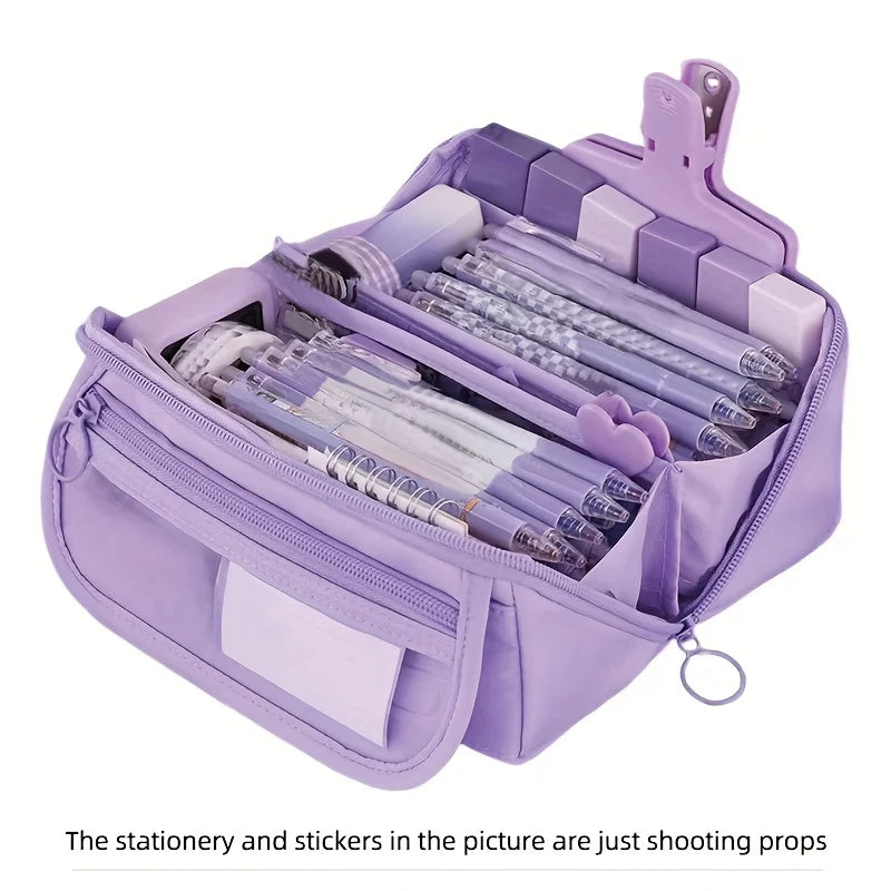 Large Capacity Pencil Case Organizer - Multi-Compartment Desktop Storage for School & Office Supplies ( Pink/Purple/Black) - Shoppiline