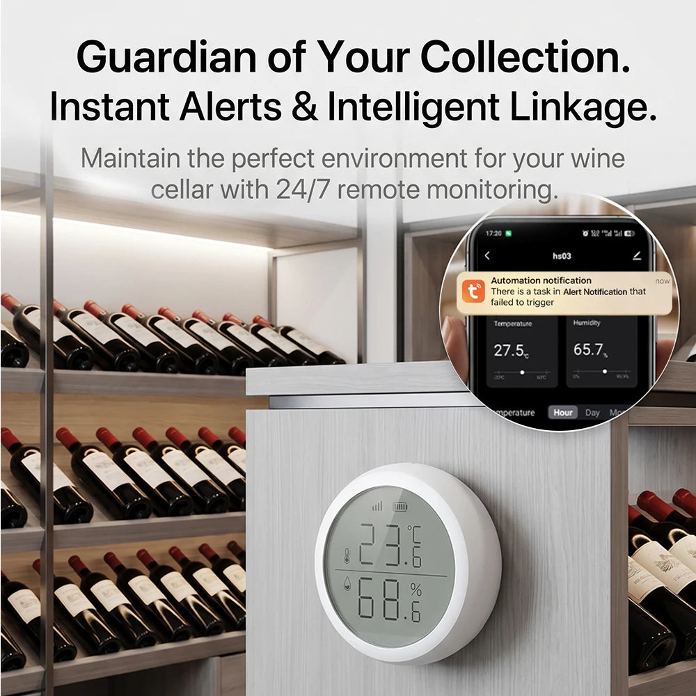 Wireless Temperature Humidity Sensor Indoor Compatible with Tuya Smart Life App ZigBee Alexa/Google Home for Baby Room Cellar
