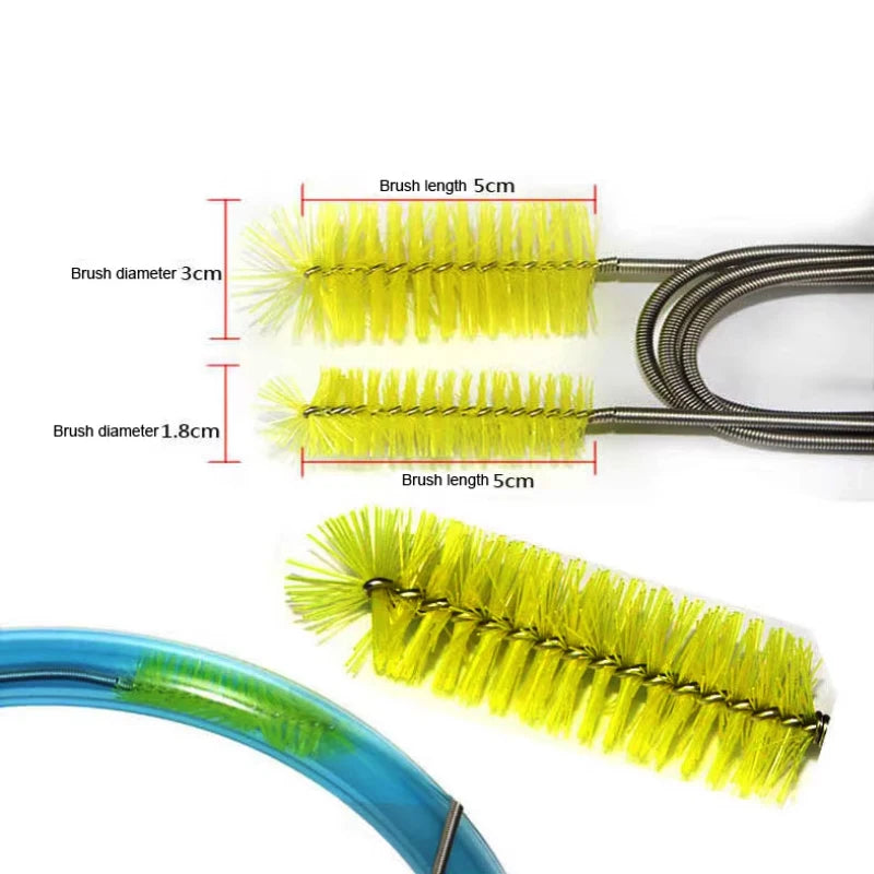 Aquarium Cleaning Brush for Water Hose Lily Pipe Air Tube Stainless Steel Flexible Bent Tube Double Head Brush Fish Tank Cleaner