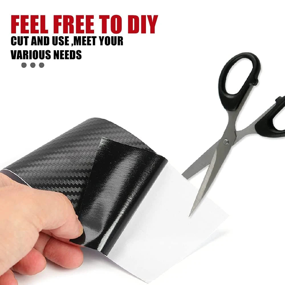 1-10M 3D Car Carbon Fiber Sticker DIY Paste Protector Strip Auto Door Sill Side Mirror Anti Scratch Tape Black Waterproof Film